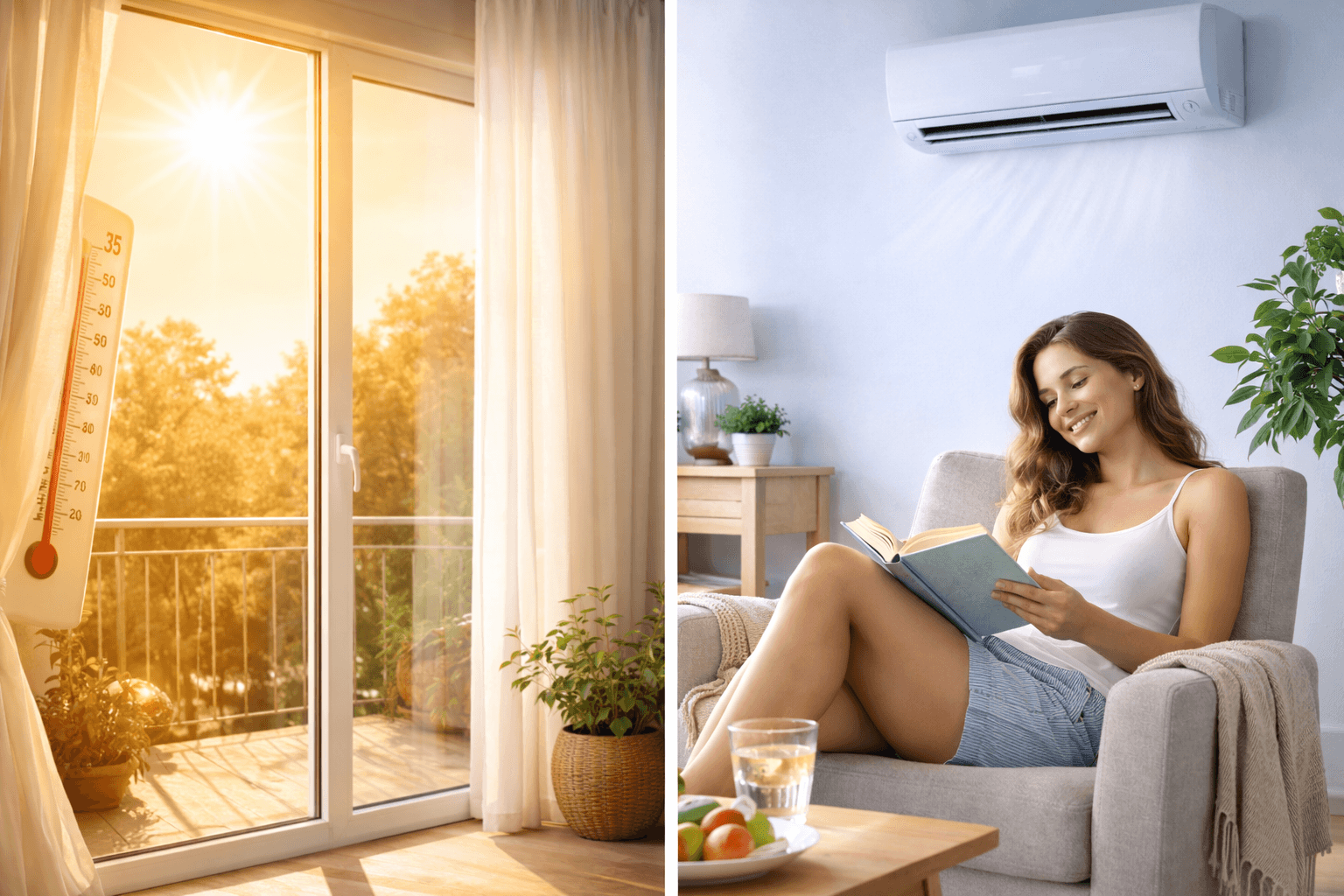 Intérieur frais pendant la canicule estivale - Contraste température