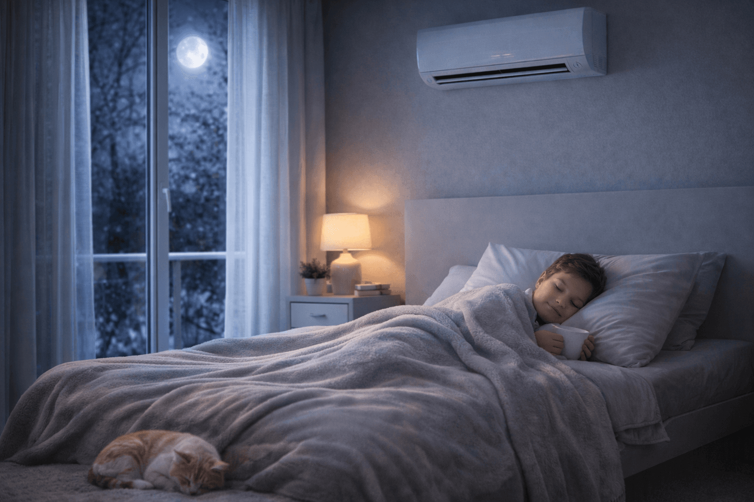 Chambre paisible avec climatisation silencieuse - Enfant dormant sereinement