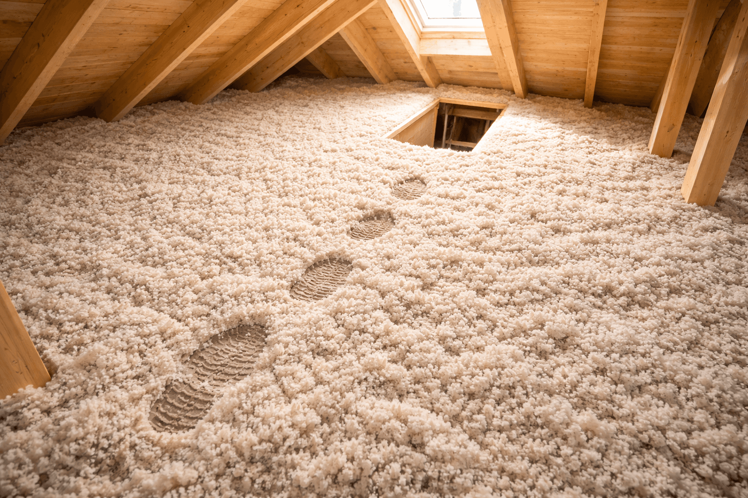 Machine de soufflage en action projetant de la laine isolante dans des combles