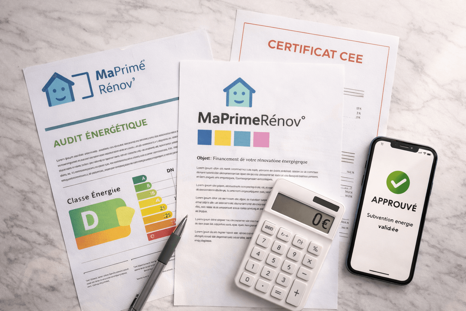 Documents officiels MaPrimeRénov et CEE montrant les aides disponibles