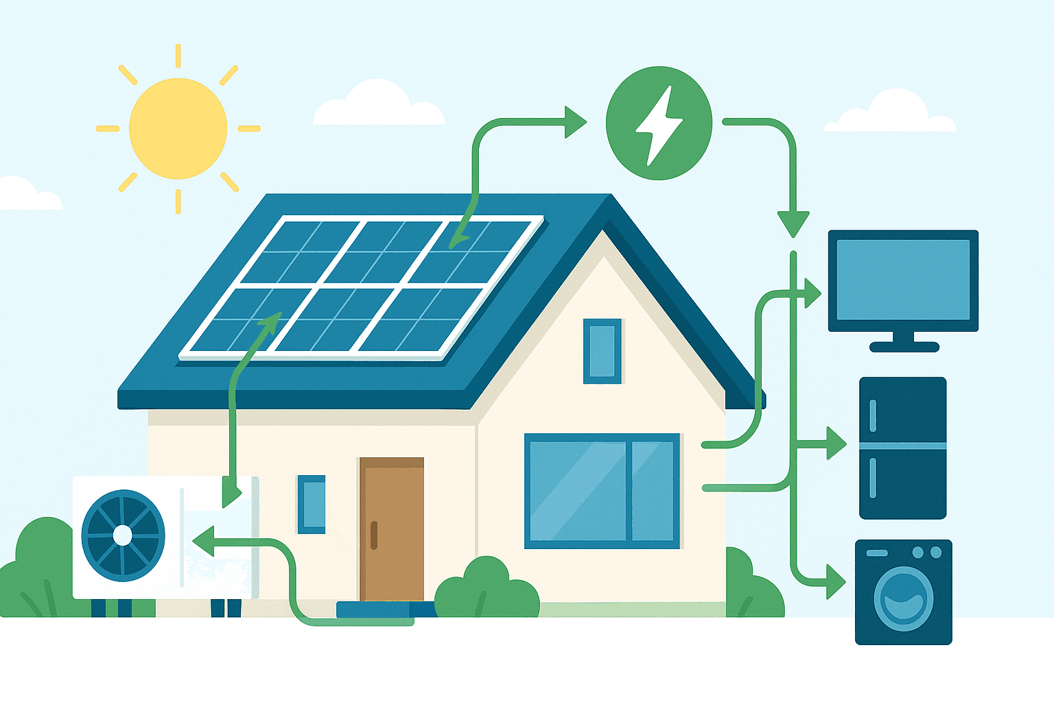 Maison équipée de panneaux solaires produisant sa propre électricité
