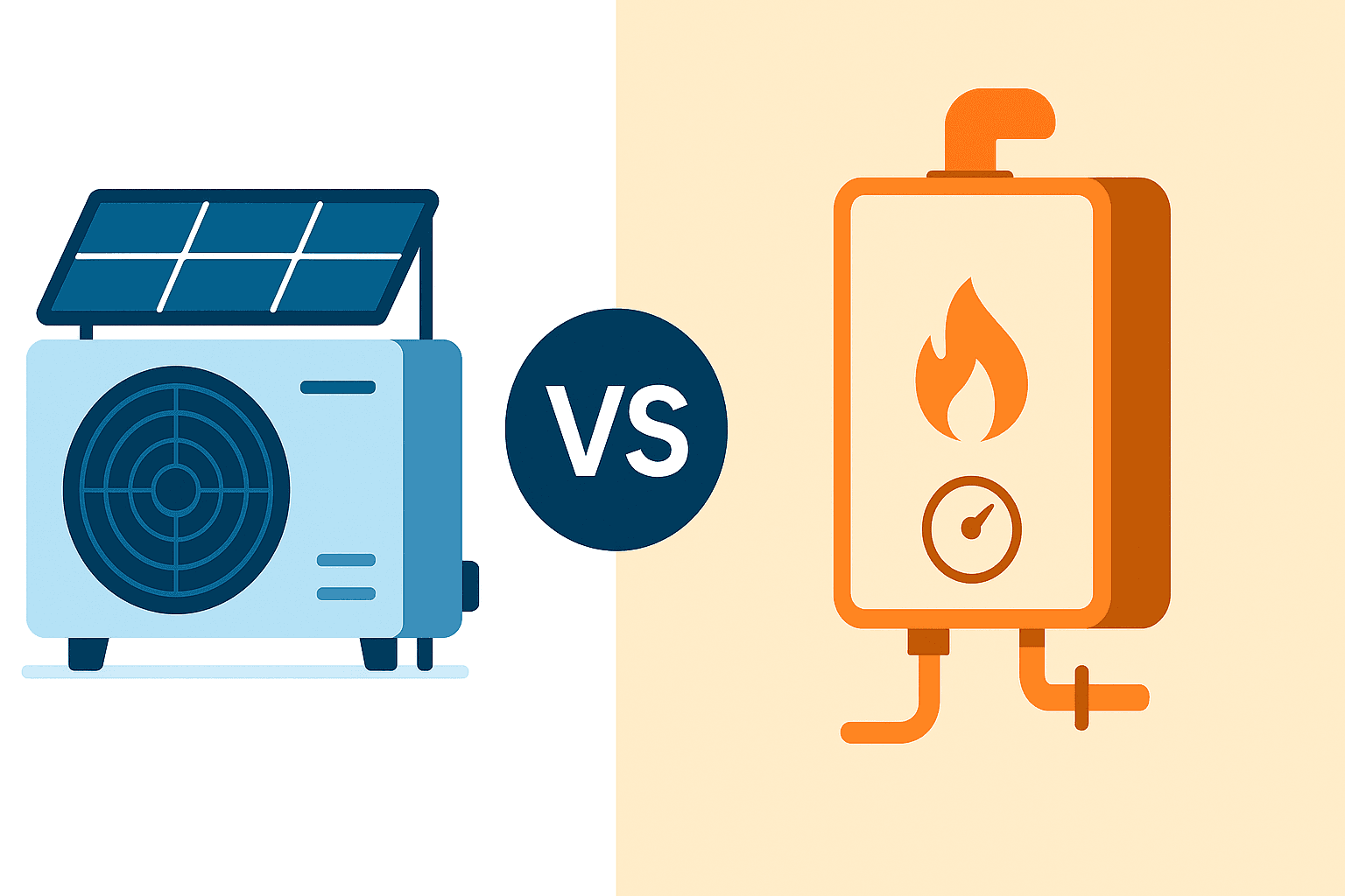 Comparaison visuelle entre une pompe à chaleur et une chaudière gaz