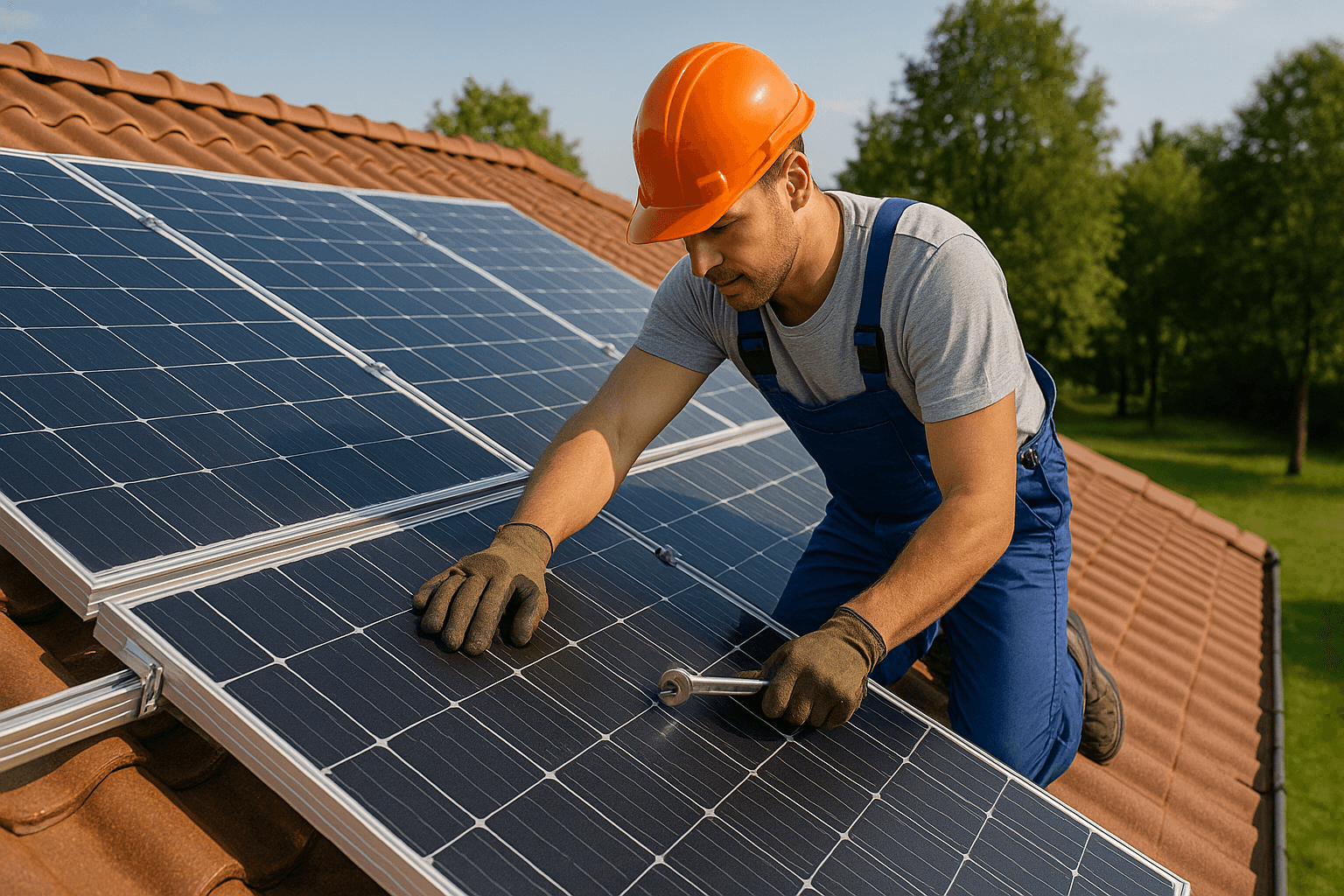 Panneaux photovoltaïques installés sur toiture de maison pour autoconsommation électrique